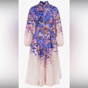 Zimmermann Pink Floral Maxi Dress with Blue and Purple Accents